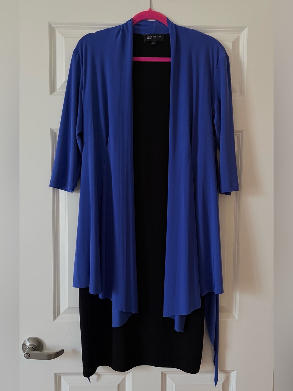 Jones New York Black Sleeveless Dress With Blue open front cardigan set!